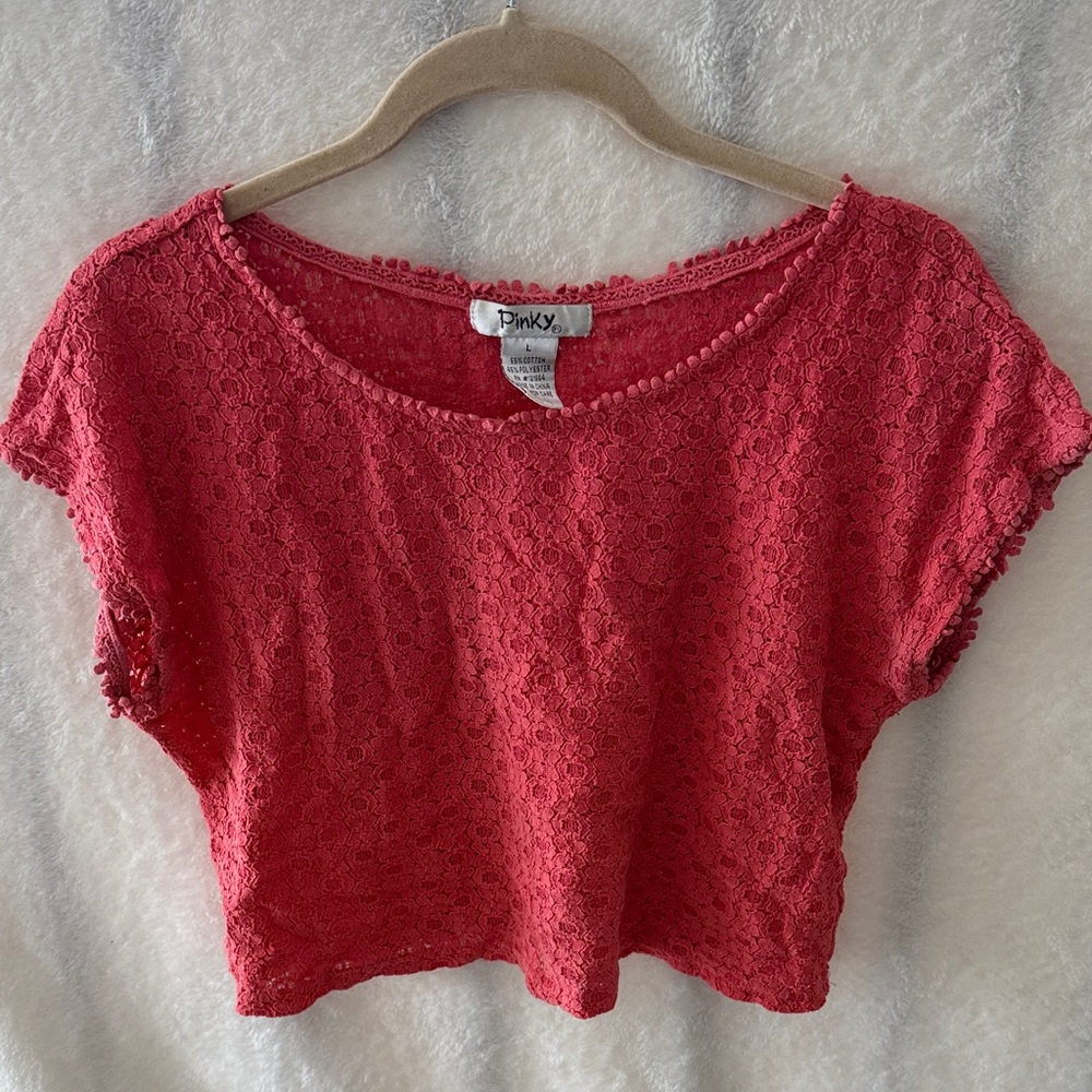 Pinky Vibrant Red Lace Crop Top